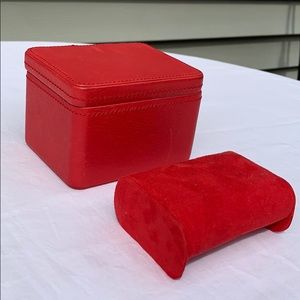 New 2 piece red leather fossil watch box